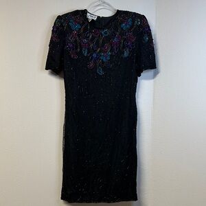 NWT Vintage JMD New York 100% Silk Beaded Sequin Evening Cocktail Dress Size M